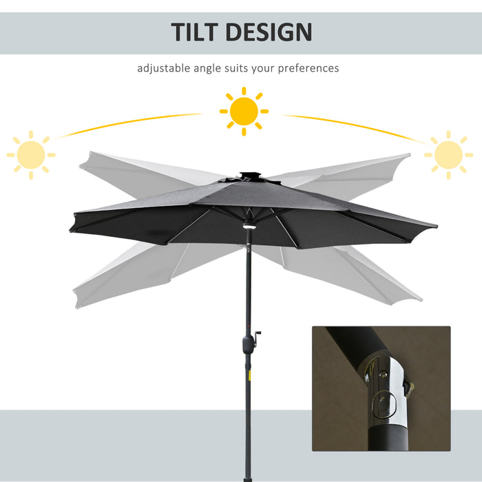 Extra-Large 2.7m Garden Parasol - Sun Umbrella with LED Solar Lights & Ventilated Tilt Canopy - Outdoor Summer Patio Shelter for Day & Evening