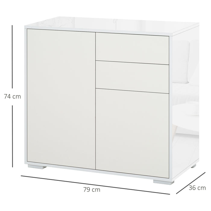 2-Drawer & 2-Door Push-Open Cabinet - White Storage Solution for Home Office - Streamlined Organization Furniture