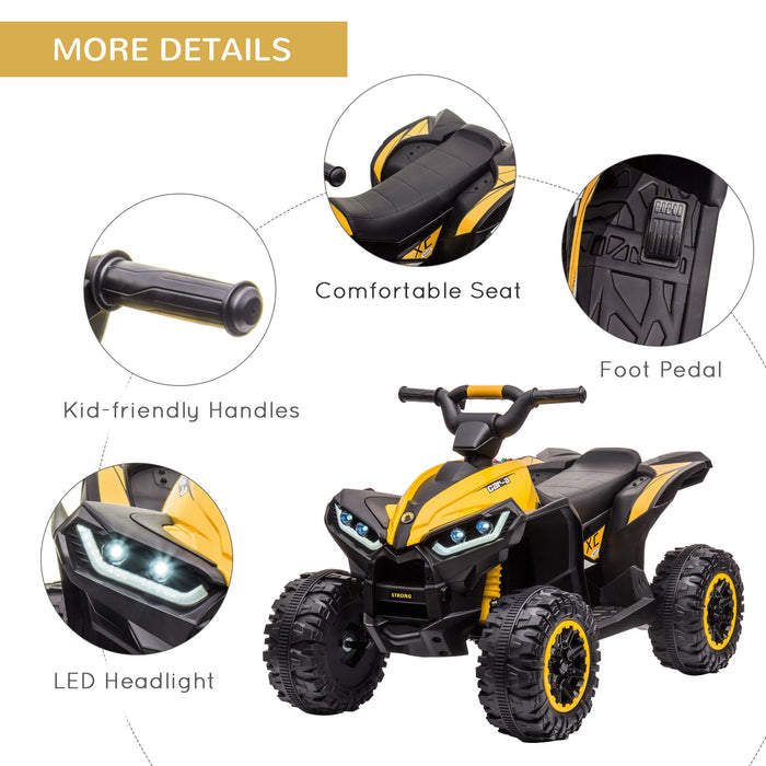 12V Quad Bike ATV Ride-On Toy with Multiple Speeds and Slow Start - Forward/Reverse, Suspension, Horn, Music Features in Vibrant Yellow - Perfect Outdoor Fun for Kids