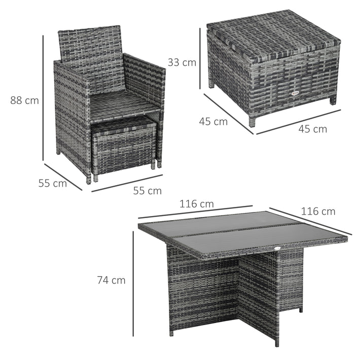 9PC Rattan Dining Set - Stylish 8-Seater Wicker Outdoor Furniture with Chairs, Footrests, Table & Thick Cushions - Perfect for Garden and Patio Entertaining