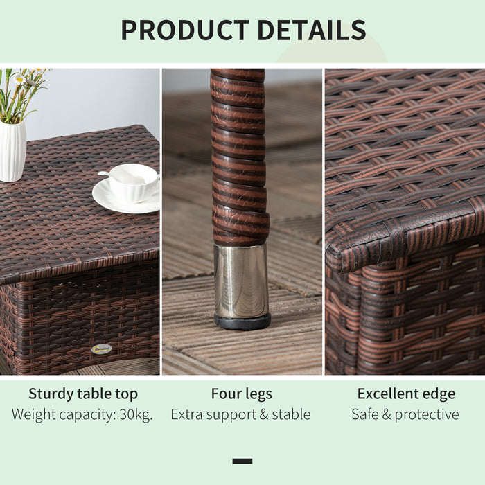 Rattan Outdoor Side Table – Durable Woven Coffee Table with Weather-Resistant Plastic Top – Perfect for Patio, Garden, and Balcony Use in Mixed Brown