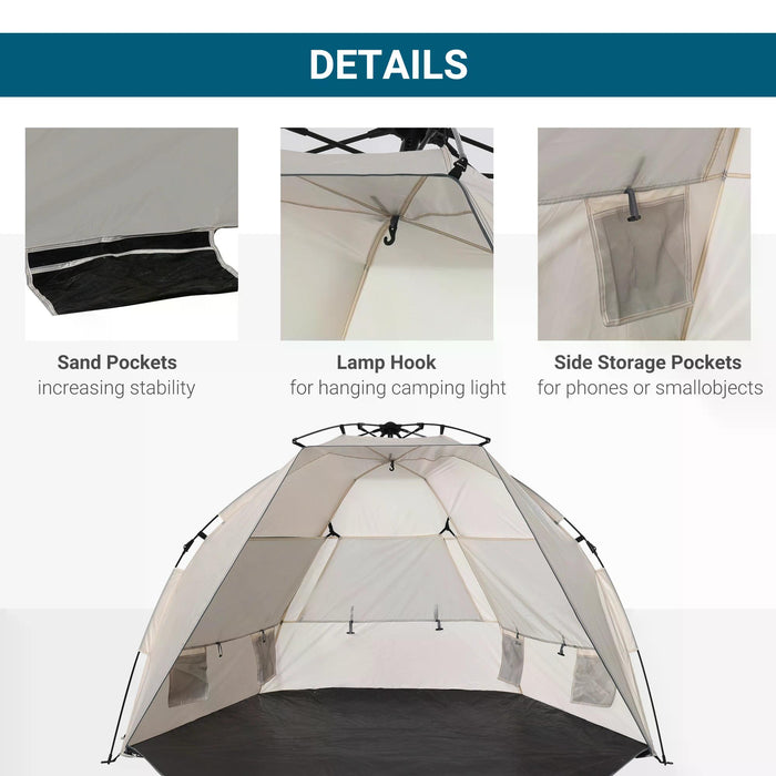 Pop-Up Sun Shelter for 1-2 People - UV 20+ Protection, Mesh Windows, Long Floor & Sandbags - Portable Beach Tent with Carry Bag for Summer Outings