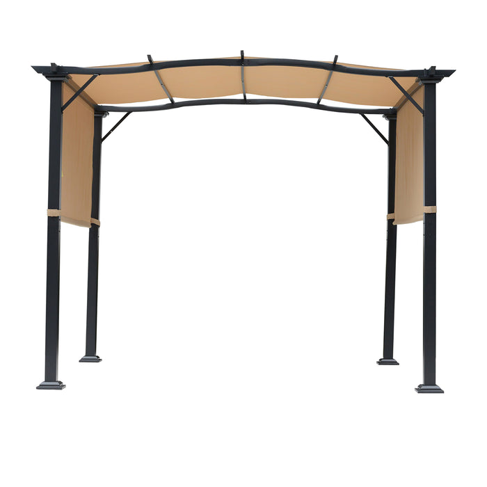 Retractable Pergola Gazebo with Dual Adjustable Canopies - Steel Frame, Khaki Overhead Sun Shade, 3x2.45x2.3 meters - Ideal for Garden and Backyard Comfort