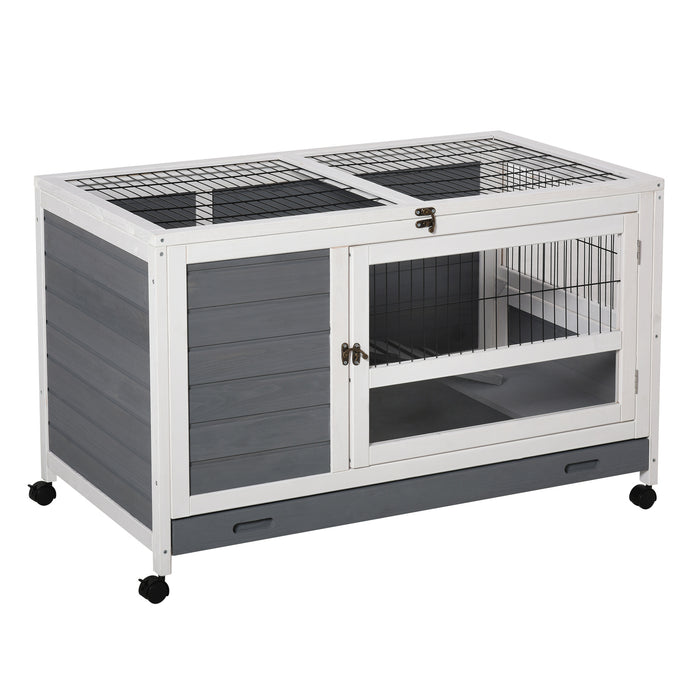 Elevated Wooden Guinea Pig Hutch - Indoor Bunny House with Slide-Out Tray for Easy Cleaning - Ideal Habitat for Pet Rabbits and Guinea Pigs