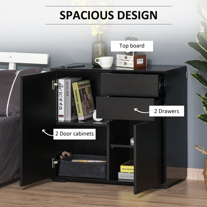 High Gloss Black Sideboard with Push-Open Mechanism - Modern 2-Drawer Side Cabinet for Storage - Elegant Furniture for Living Room and Bedroom