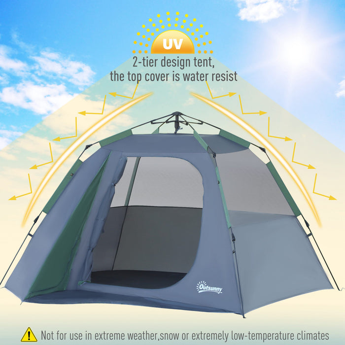 Fibreglass Frame Camping Shelter - 3 to 4 Person Lightweight Tent in Green - Ideal for Hikers and Outdoor Enthusiasts