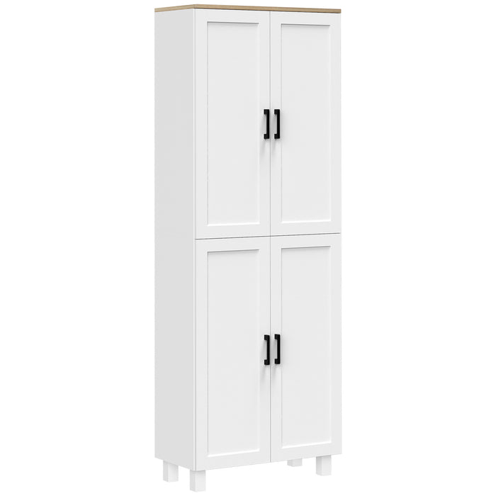 4-Door Freestanding Kitchen Cupboard - Adjustable Shelf Storage Cabinet Organizer, 170cm, White - Perfect for Home Organization and Decluttering