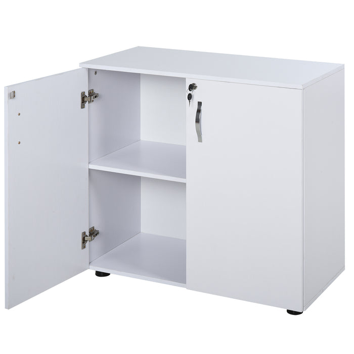 2-Tier Locking Cabinet with Feet - Office Storage & File Organizer, Melamine Coating, Aluminum Handles - Secure Document Management with 2 Keys, Elegant White Design