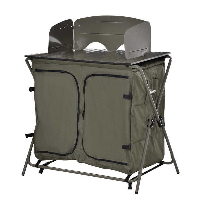 Foldable Camping Kitchen Cupboard - Outdoor Storage Unit with Windshield & 6 Shelves - Ideal for BBQs, Picnics, and Backyard Gatherings with Portable Carry Bag