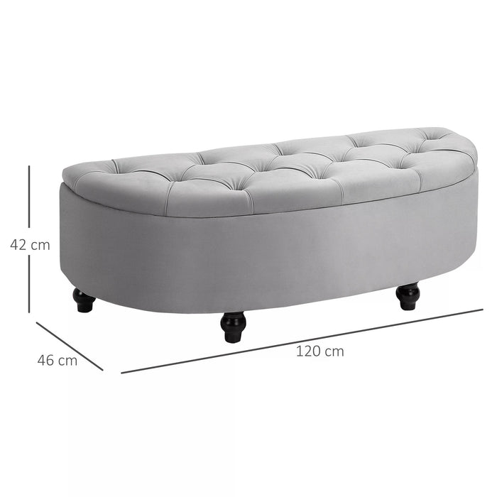 Semi-Circle Ottoman Bench - Tufted Upholstered Footrest and Accent Seat with Rubberwood Legs - Space-Saving Storage for Entryway & Bedroom, Grey