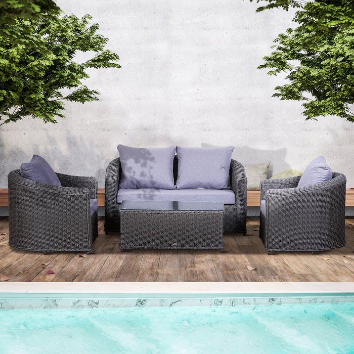 Rattan 4-Seater Garden Furniture Set - Outdoor Sofa with Coffee Table and Single Chair, Durable Aluminium Frame - Perfect for Patio and Social Gatherings