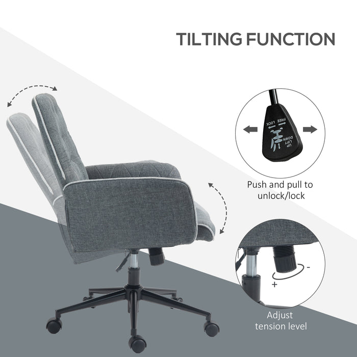 Modern Linen Swivel Computer Chair with Armrest - Adjustable Height, Dark Grey Office Seat - Comfort & Style for Professionals and Home Offices