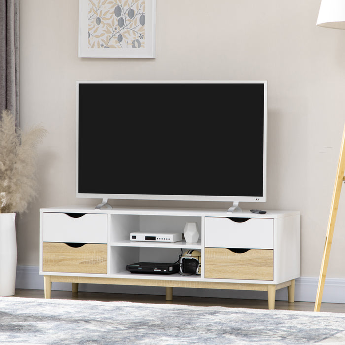 Modern TV Stand with Storage - Accommodates Up to 55" TVs, Shelves & Drawers, 120cm x 40cm x 44.5cm - Ideal for Organized Media Setup in White and Natural Finish