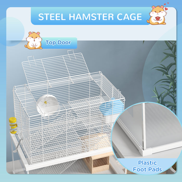 Deep-Bottom Glass Gerbil & Dwarf Hamster Cage - Includes Ramps, Platforms, Hut, Exercise Wheel, Water Bottle - Ideal Pet Habitat for Small Rodents