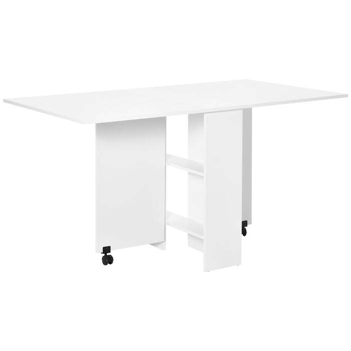 Space-Saving Drop Leaf Table with Wheels - Folding Kitchen and Dining Desk, 2 Storage Shelves, Mobile Design - Ideal for Small Spaces and Apartments