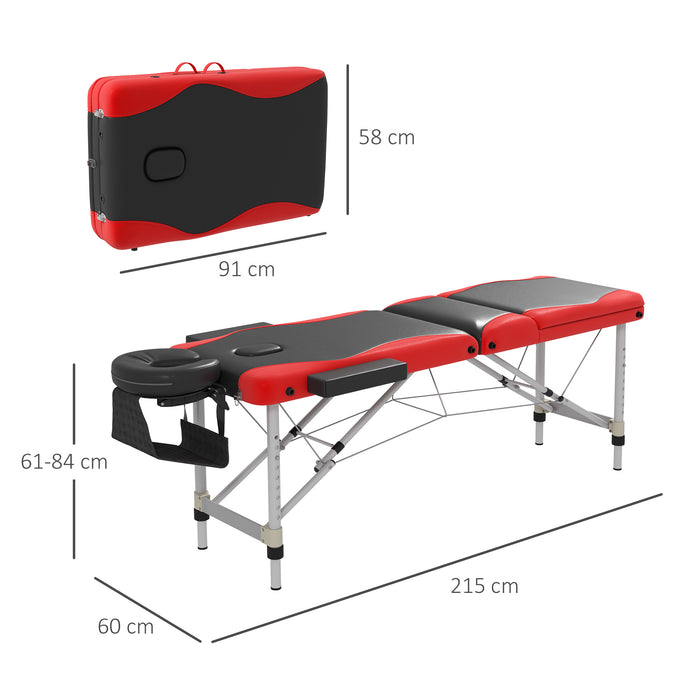 Foldable Massage Table with Facial Couch - Professional Salon and SPA Bed in Black and Red - Portable Solution for Massage Therapists and Estheticians