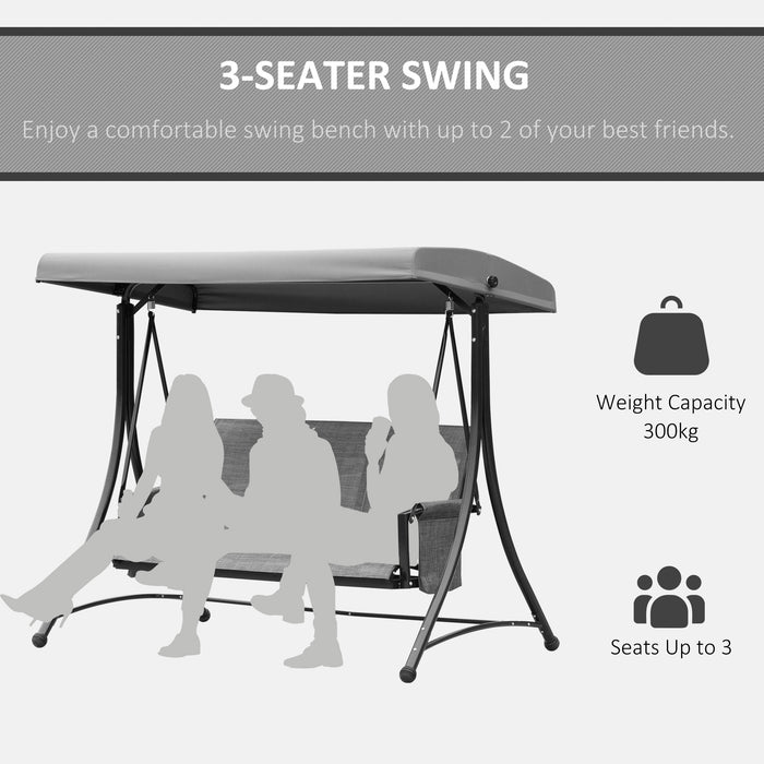 3-Person Patio Swing Chair with High Back - Outdoor Porch Seating with Side Pouches & Adjustable Canopy, Charcoal Grey - Comfortable Lounge for Garden or Deck Entertainment