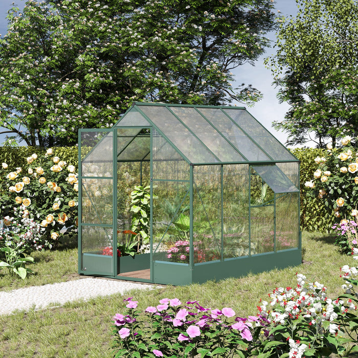 Aluminium Frame Walk-in Greenhouse - 6x8ft with Polycarbonate Panels & Built-In Plant Beds - Temperature Regulation & Sturdy Foundation for Gardeners