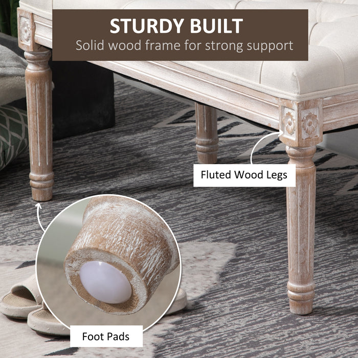 Accent Bench with Tufted Upholstery - Linen-Touch Fabric Foot Stool Ottoman for Home - Ideal for Living Room, Bedroom, Hallway in Elegant Beige