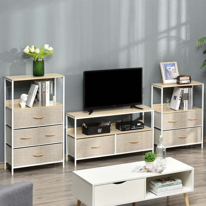 Maple Wood Effect TV Console Unit - Entertainment Center with Foldable Linen Drawers and Shelving - Stylish Storage Solution for Living Rooms