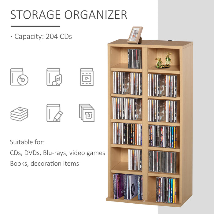 CD & DVD Storage Tower Rack - Set of 2 Adjustable Shelving Media Display Unit, Natural Wood Finish - Ideal for Organizing CDs, Blu-Rays, Books