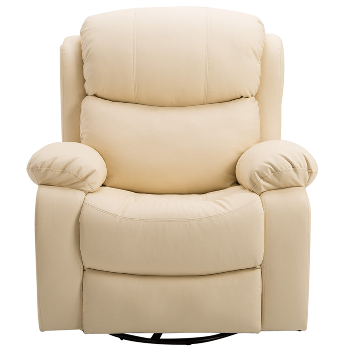 PU Leather Recliner with Heat and Massage - 8-Point Vibrating Recliner with Swivel Base and Footrest - Comfortable Seating Solution for Relaxation and Stress Relief, Beige