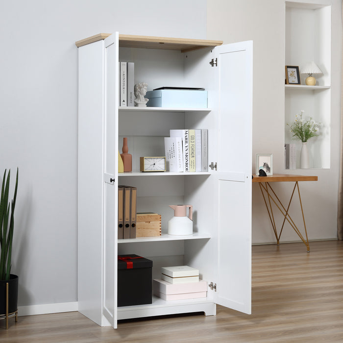 172cm Tall White Wooden Storage Cabinet - Spacious 2-Door Cupboard with 4 Shelves - Ideal Pantry Closet for Home Organization