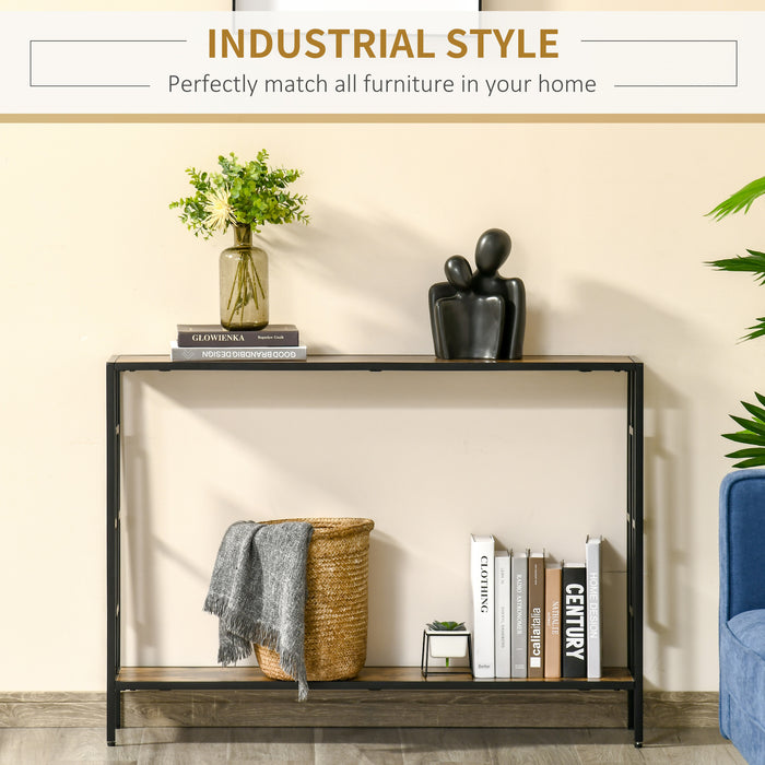 Industrial Console Table with Storage - Narrow Hallway Dressing Desk, Rustic Metal Frame Design - Space-Saving Furniture for Living Room and Bedroom