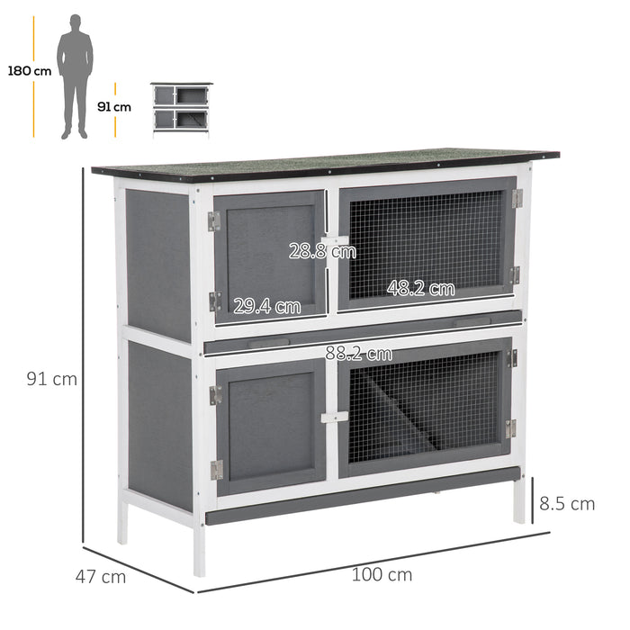 Double Decker Rabbit Hutch 2-Tier - Spacious Guinea Pig House with Asphalt Roof and Slide-Out Tray - Ideal for Outdoor Pet Shelter and Easy Cleaning