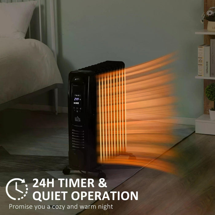 2720W Digital Oil-Filled Radiator Heater with Timer - 11 Fins Portable Electric Heater with 3 Heat Settings and Safety Features - Remote Controlled Home Heating Solution