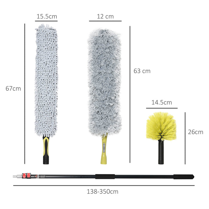 Extendable Feather Duster with 11.5ft Telescopic Pole - Microfiber Cleaning Kit with Flexible Head for High Areas - Ideal for Ceiling Fans and Hard-to-Reach Surfaces