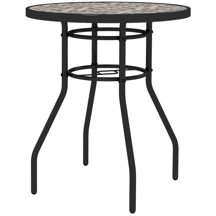 Tempered Glass Top Outdoor Table - Sturdy Steel Frame with Decorative Glass Print Design - Ideal for Porch and Balcony, Tan Brown Finish