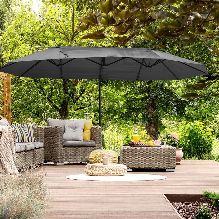 Double Canopy Patio Umbrella with Crank Handle - Steel Pole, 12 Support Ribs, Garden Sun Shade - Ideal for Outdoor Entertaining, Grey Twin Canopy