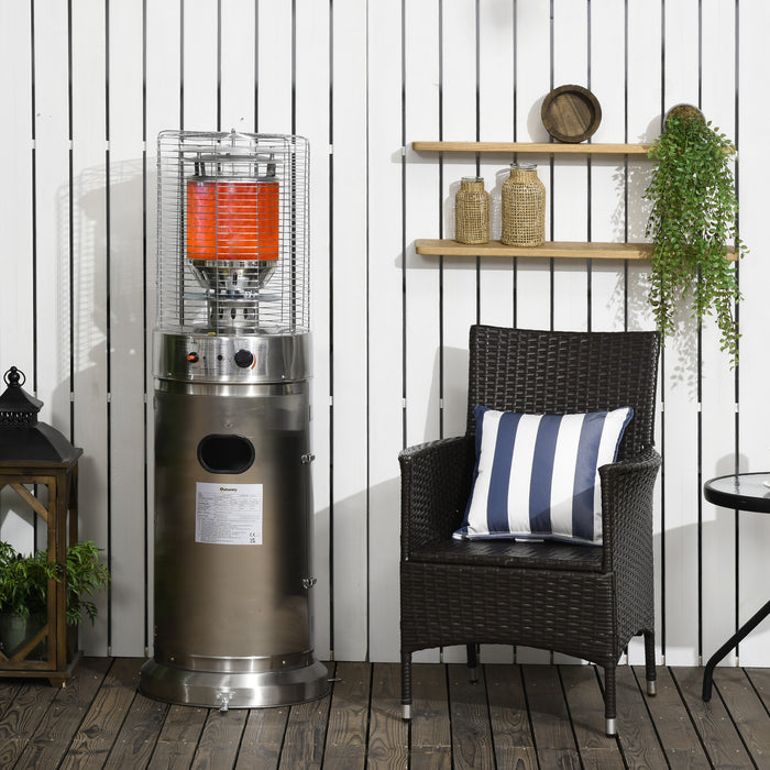 10KW Freestanding Gas Patio Heater - Bullet Style Outdoor Terrace Heater with Dust Cover and Wheels - Ideal for Heating, Comfortable Outdoors Entertainment