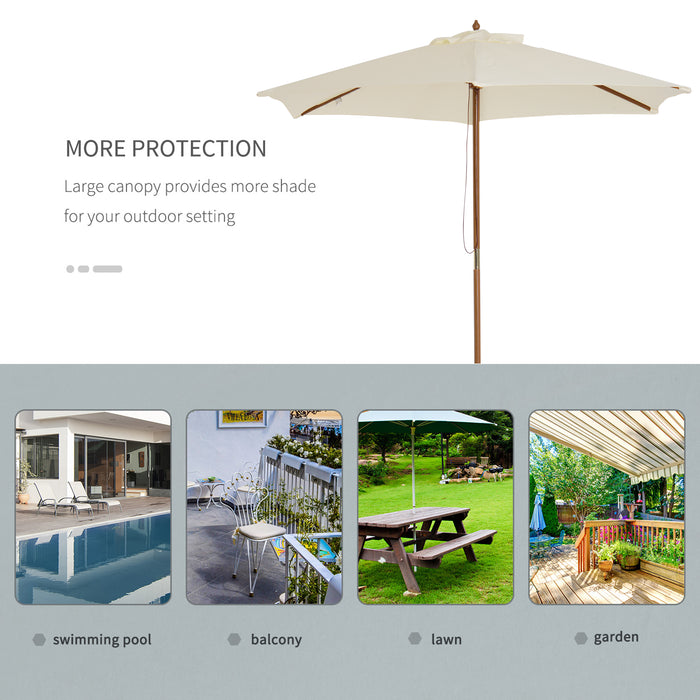 Wooden Garden Parasol 2.5m - Beige Sun Shade Patio Umbrella with Outdoor Canopy - Ideal for Garden Gatherings and Outdoor Relaxation