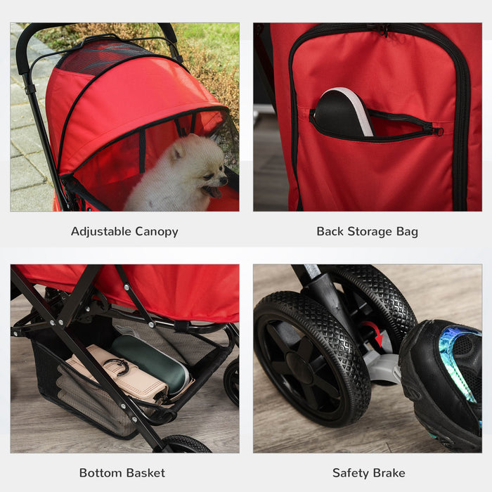 Foldable Pet Jogger Stroller - Reversible Handle, EVA Wheel Brakes, Adjustable Canopy with Safety Leash and Basket - Ideal for Dog Travel and Outdoor Activities