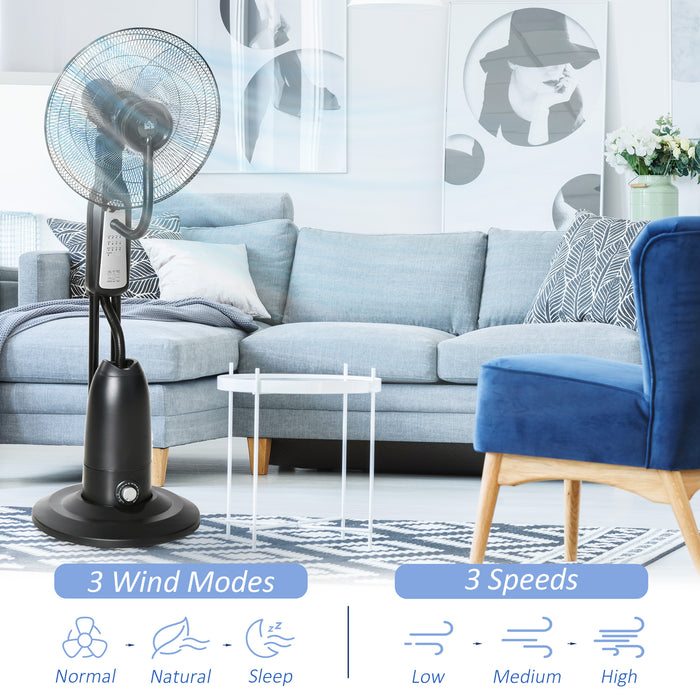 Pedestal Fan with Water Mist Feature - Humidifying 3-Speed Standing Fan, 2.8L Tank, Timer & Remote Control - Ideal for Cooling and Comfort in Dry Climates