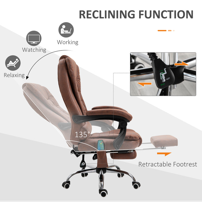 Ergonomic High-Back Executive Chair with Heated Massaging Function - 6-Point Vibration, Swivel & Adjustable Reclining Desk Chair with Footrest - Ideal for Office Comfort and Stress Relief, Brown