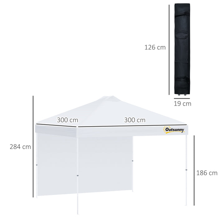 3x3M Pop Up Gazebo - Outdoor Event Shelter with Sidewall & Roller Bag, Adjustable Height - Ideal for Garden, Patio, Parties, White