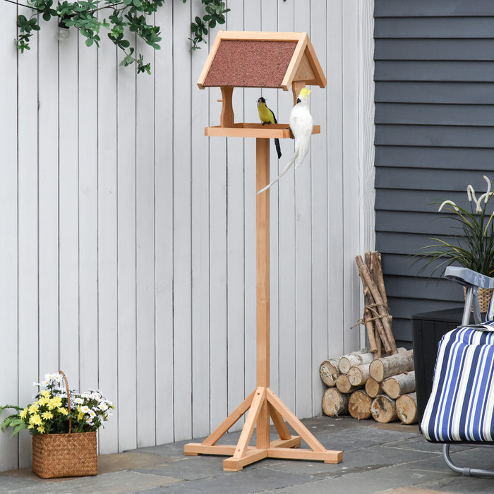 Outdoor Wooden Bird Feeder Stand - Weatherproof Roof and Cross-Shaped Base, 55x55x144cm - Ideal for Garden Bird Watching