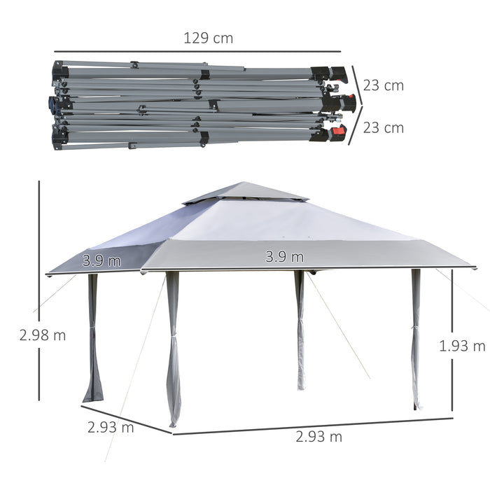 Pop-Up Canopy Gazebo with Roller Bag - Adjustable Legs, Steel Frame, 4 x 4m, White & Grey Color Scheme - Ideal for Outdoor Parties and Events