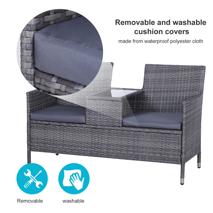 Rattan Companion Love Seat - 2-Person Wicker Bench with Comfort Cushions for Garden & Patio - Ideal Outdoor Seating for Couples in Grey