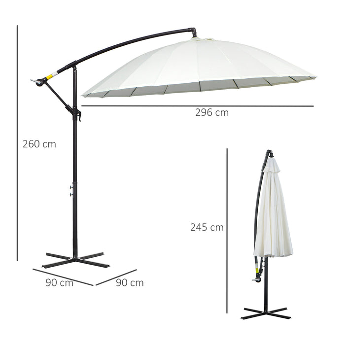 Cantilever Shanghai Parasol - Garden Hanging Banana Sun Umbrella with Crank Handle, 18 Sturdy Ribs, Cross Base - Perfect Shade Solution for Outdoor Spaces