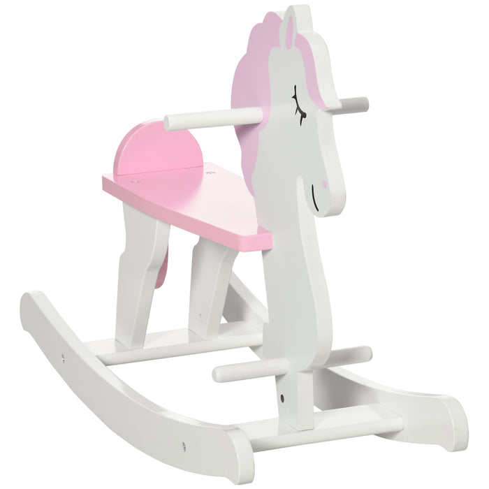 Kids Wooden Rocking Horse - Classic Ride-On Toy with Handlebar and Foot Pedals - Ideal Traditional Rocker for Toddlers Ages 1-3, Pink