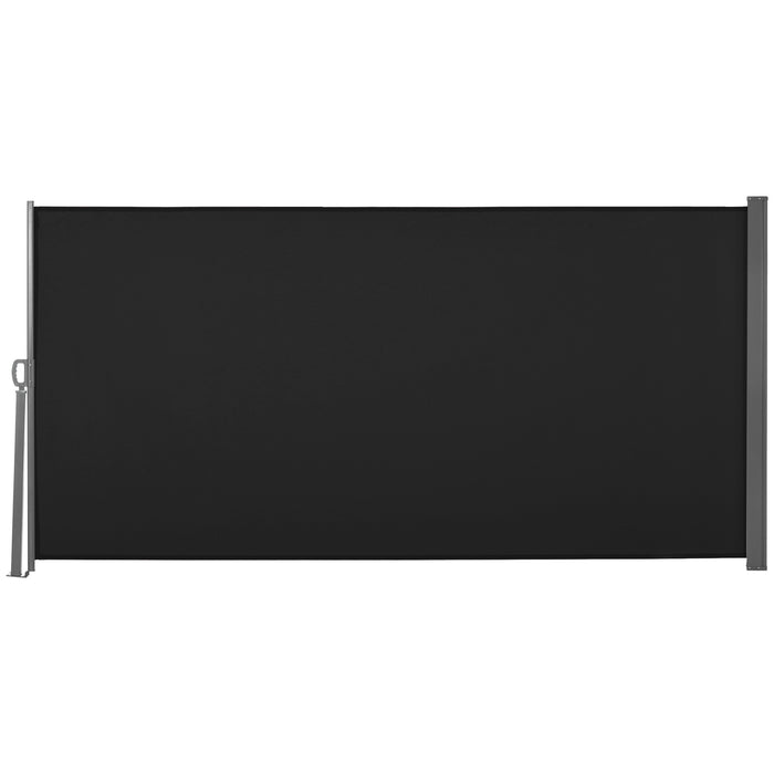 Retractable Side Awning - Patio Garden Wall Balcony Screen Panel, Outdoor Privacy Blind Divider, 3x1.6M in Black - Ideal for Creating Secluded Outdoor Spaces