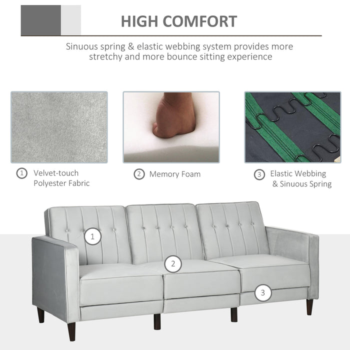 L-Shape Sleeper Sofa Set with Matching Ottoman - 3-Seater Convertible Couch and Footrest in Light Grey - Ideal for Living Room and Space Optimization