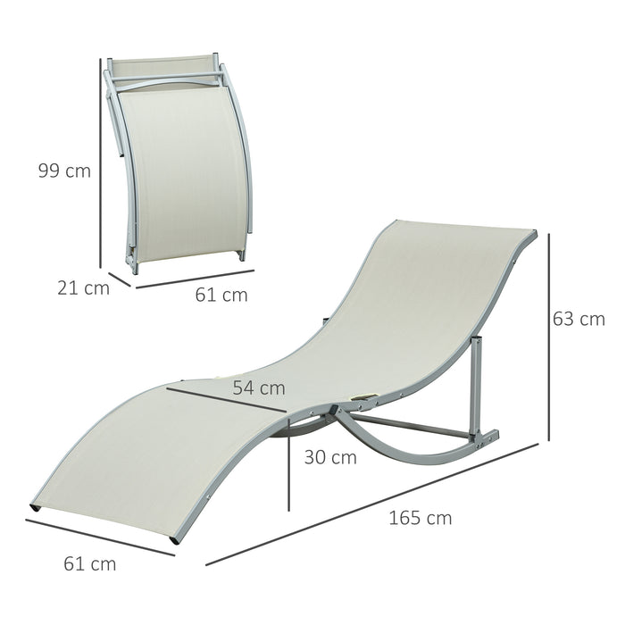 Foldable S-Shaped Lounge Chairs, Set of 2 - Reclining Sun Lounger for Outdoor, Patio, Beach, Garden in Beige - Ideal for Relaxing and Sunbathing