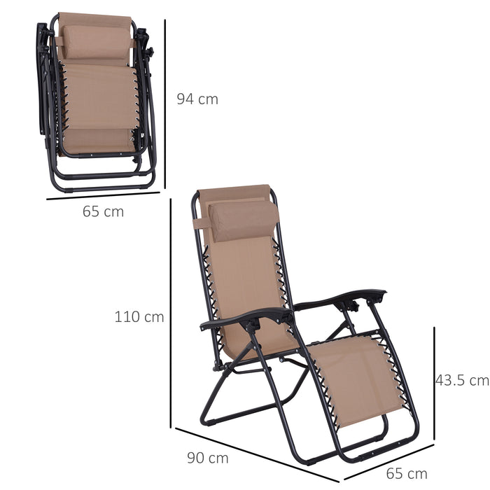 Zero Gravity Patio Chair - Outdoor Folding Recliner with Metal Frame and Head Pillow - Comfortable Sun Lounger for Deck, Garden, Camping Relaxation