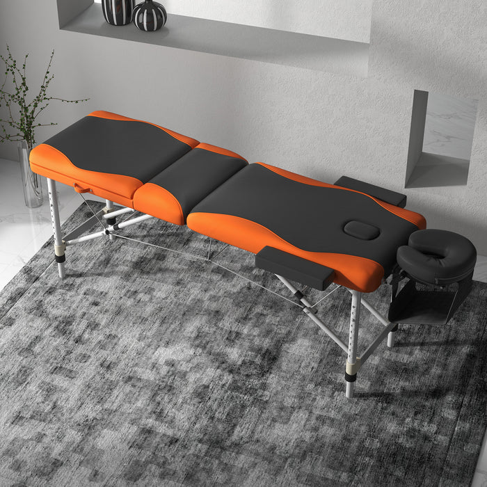 Foldable Massage Table - Professional Salon & SPA Facial Couch Bed, Black and Orange - Ideal for Therapists and Beauty Treatments