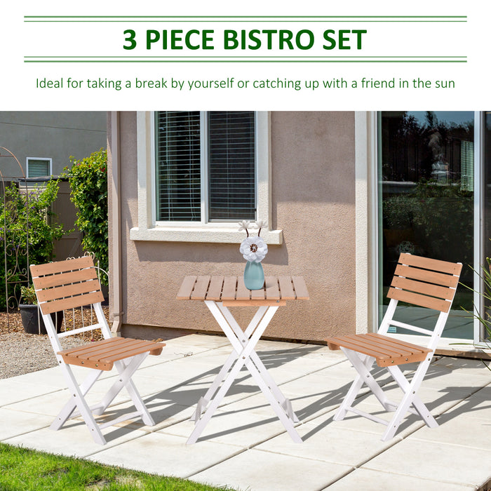 3-Piece Folding Patio Bistro Set - Pine Wood Outdoor Chair and Table Combo for Garden Poolside - Ideal for Relaxing and Entertaining Outdoors